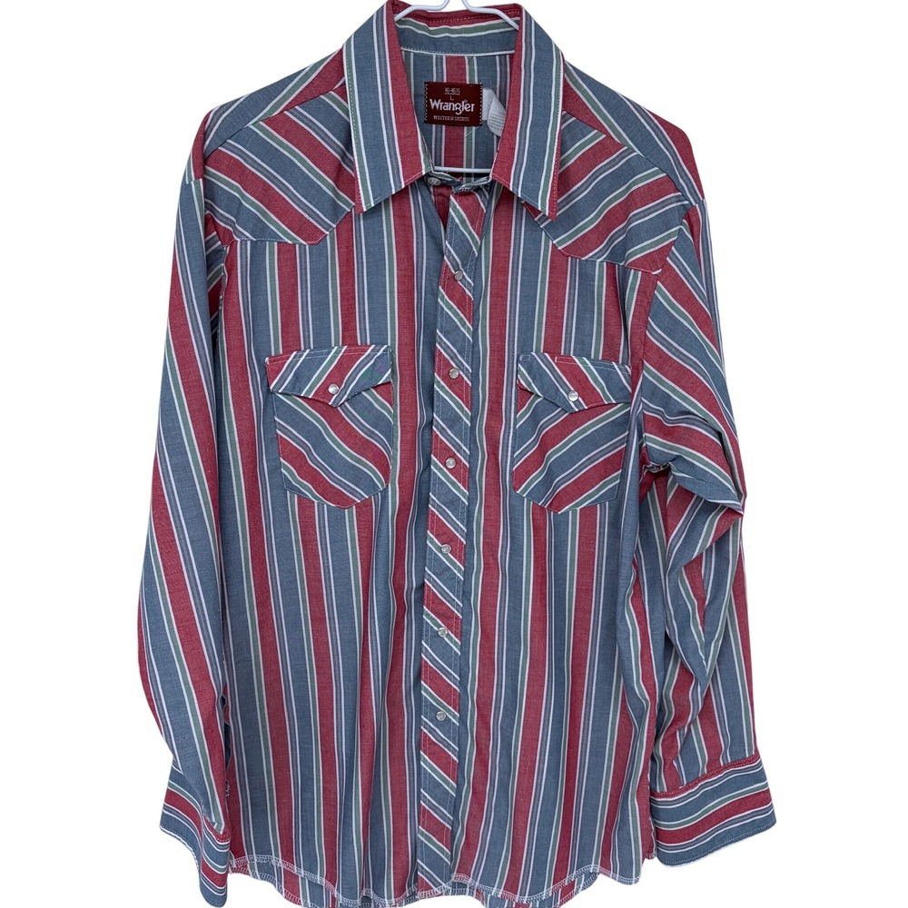 Vintage Wrangler Western Shirts Pearl Snap Mens Large 16-16.5 Striped Cowboy